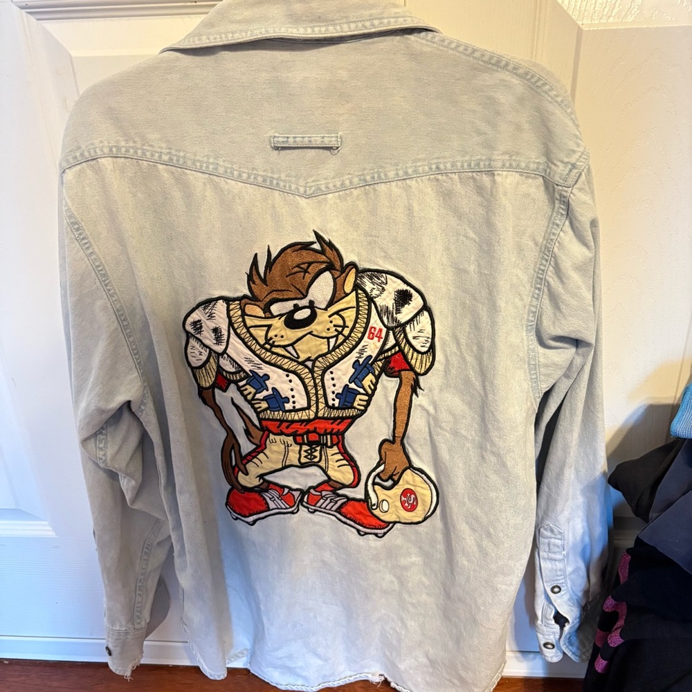 SAN FRANCISCO 49ers football 
Women's Long Sleeve Denim Shirt  Tazmania Cartoon
